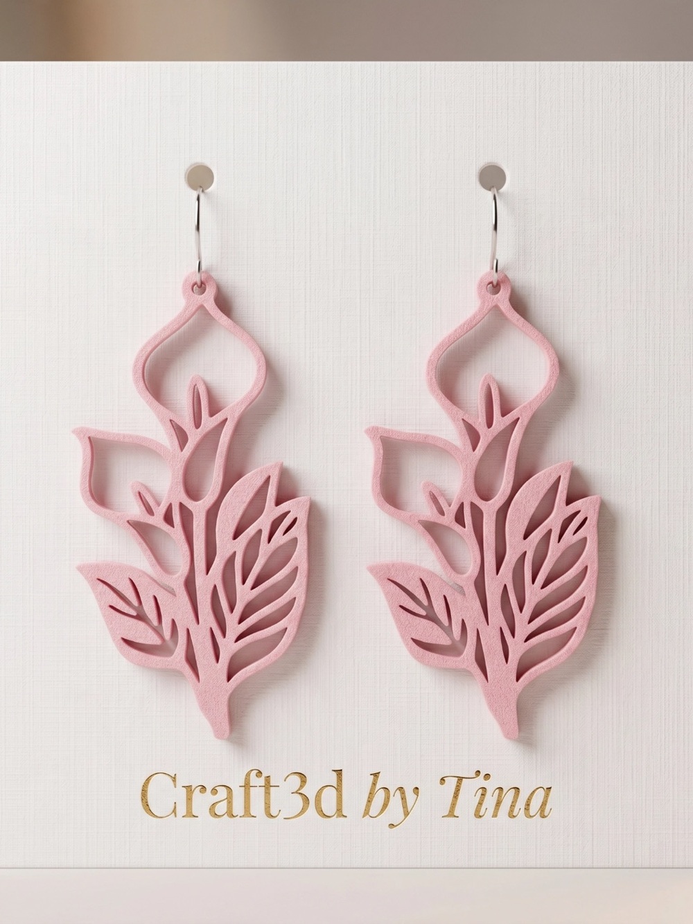 Pink Leaf Cutout Drop Earrings